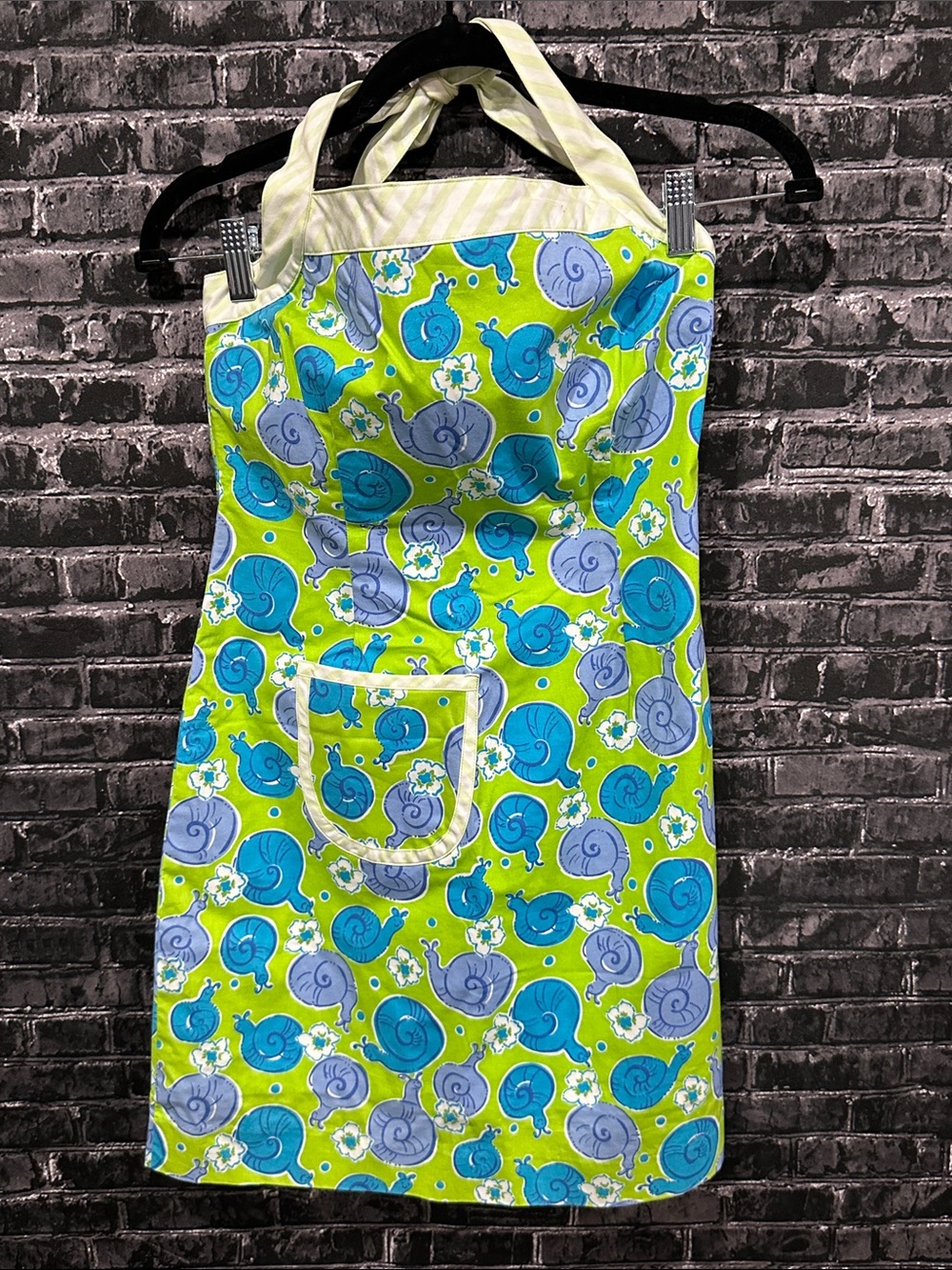 Lilly Pulitzer Lime Green Apron Halter Dress with Blue Snail Print!